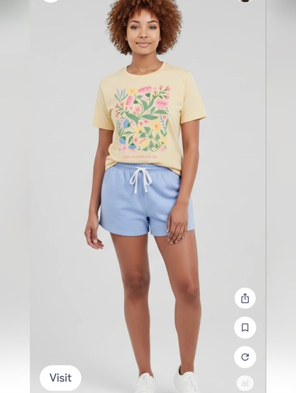 NEW State of Mind Yellow Floral Tee & Light Blue Shorts Set Lady's XXL PLUS